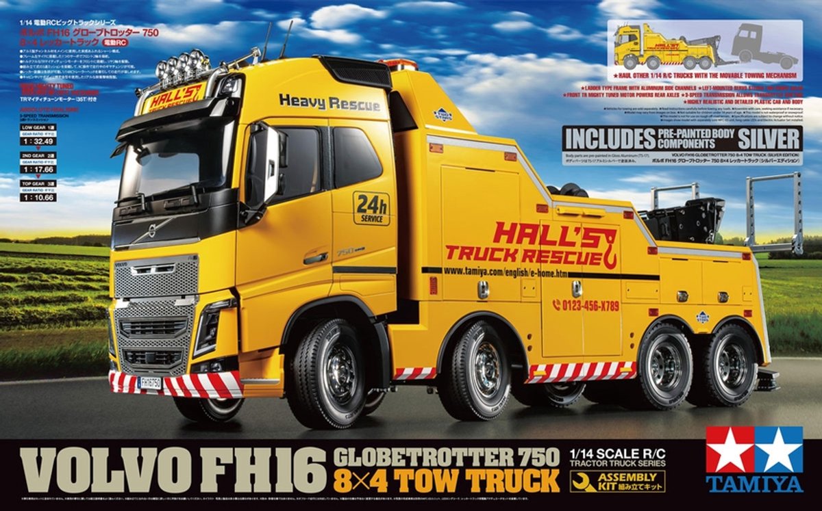 Tamiya Modelbouwpakket Auto - 47528 RC Vrachtwagen - Volvo FH16 Globetrotter 750 8x4 Sleepwagen - Pre-painted RC Plastic - 1:14 - Modelbouw