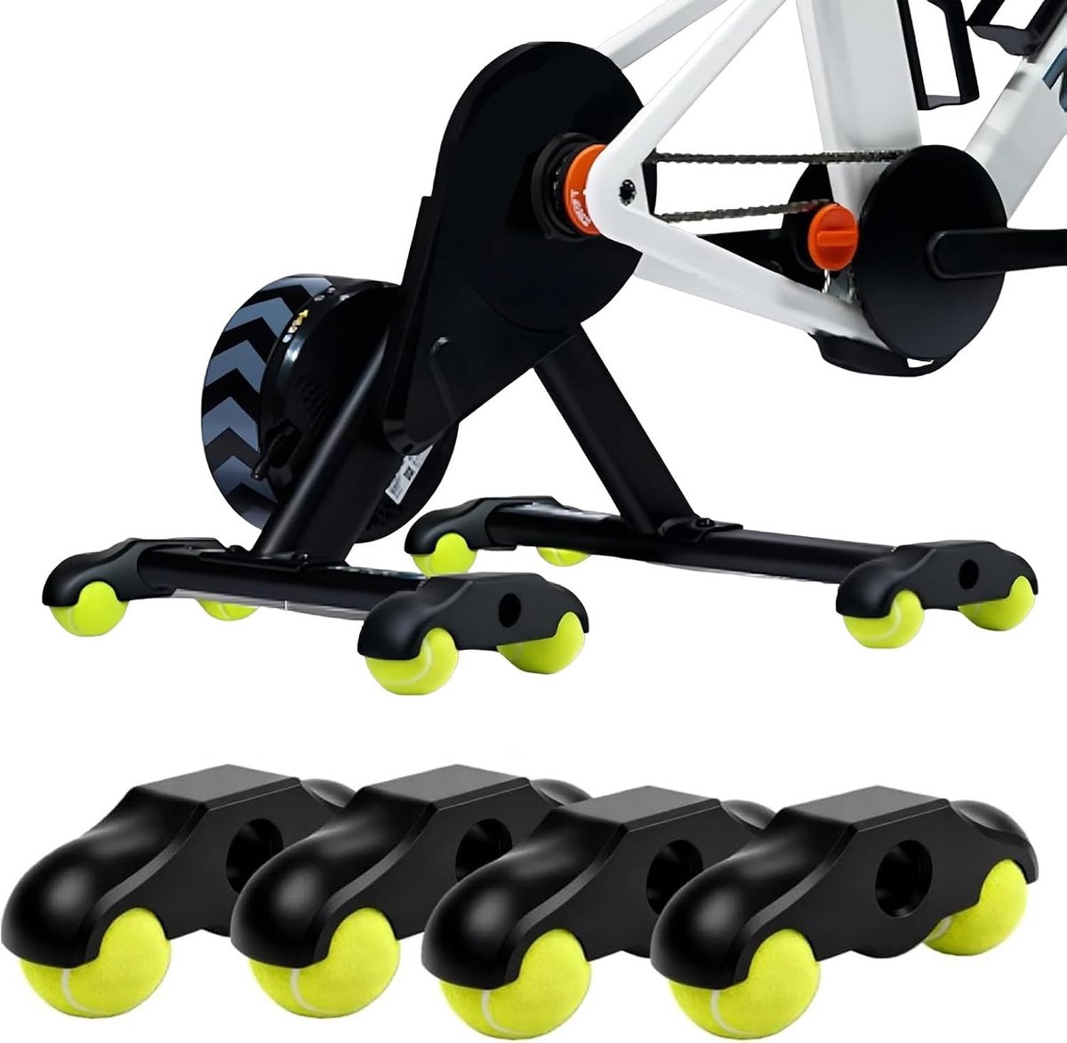 4 Stuks Rocker Plate Voeten voor Fietstrainers, Inclusief 8 Tennisballen, Geluidsreductie en Schokabsorptie voor Indoor Cycling