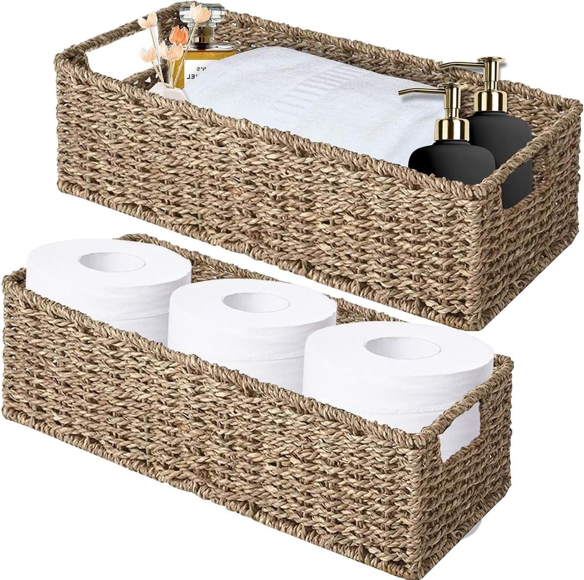 Opbergmand Set - Rieten Dozen - Huis Ordenen - Handgeweven Zeegras - 2 Maten - Natuurlijk