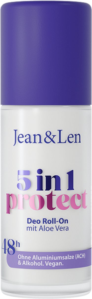 Jean & Len Deodorant Roller 5-in-1 Protect - Aloë Vera 50 ml - zonder aluminiumzouten, zonder parabenen, vegan, dierproefvrij