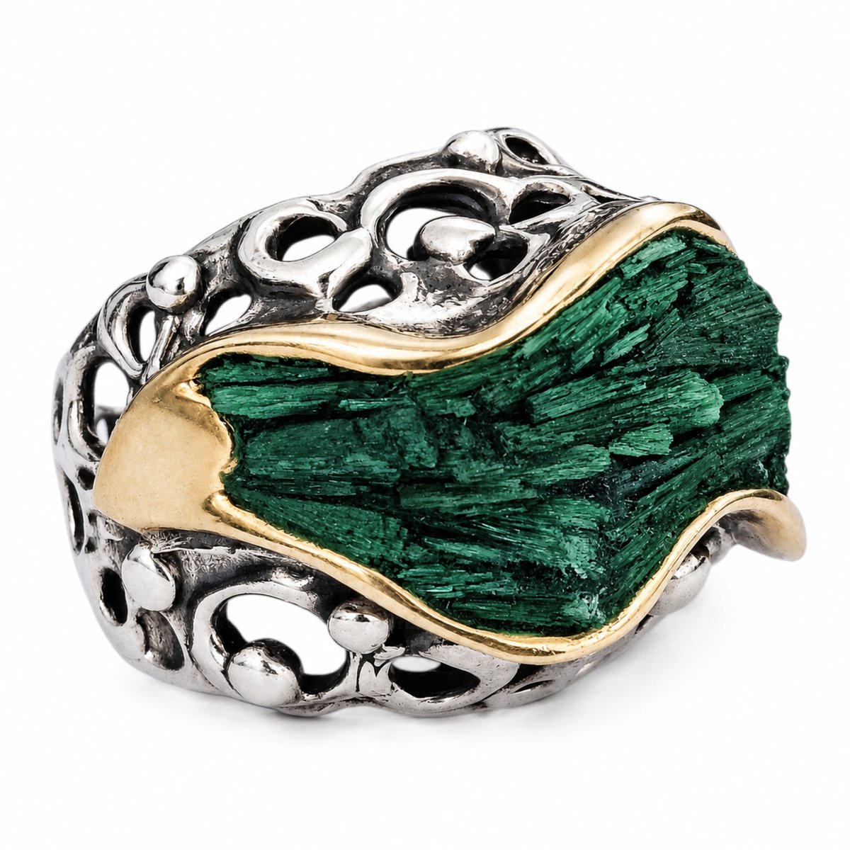 HAYAN Wave zilveren ring dames met steen malachiet - 925 zilver