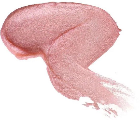 Een veeg van perzikkleurige lipshimmer met fijne glitters.