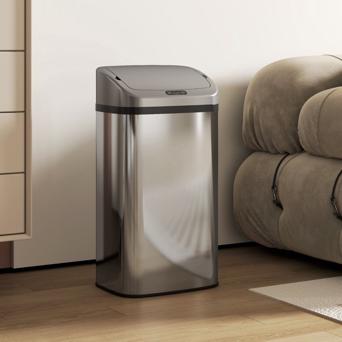 MIVRAY Sensorprullenbak – 48 L Infraroodsensor – 33 x 25 x 69 cm – Metaal – Zilver – Automatisch Openen en Sluiten – Vingerafdrukbestendig