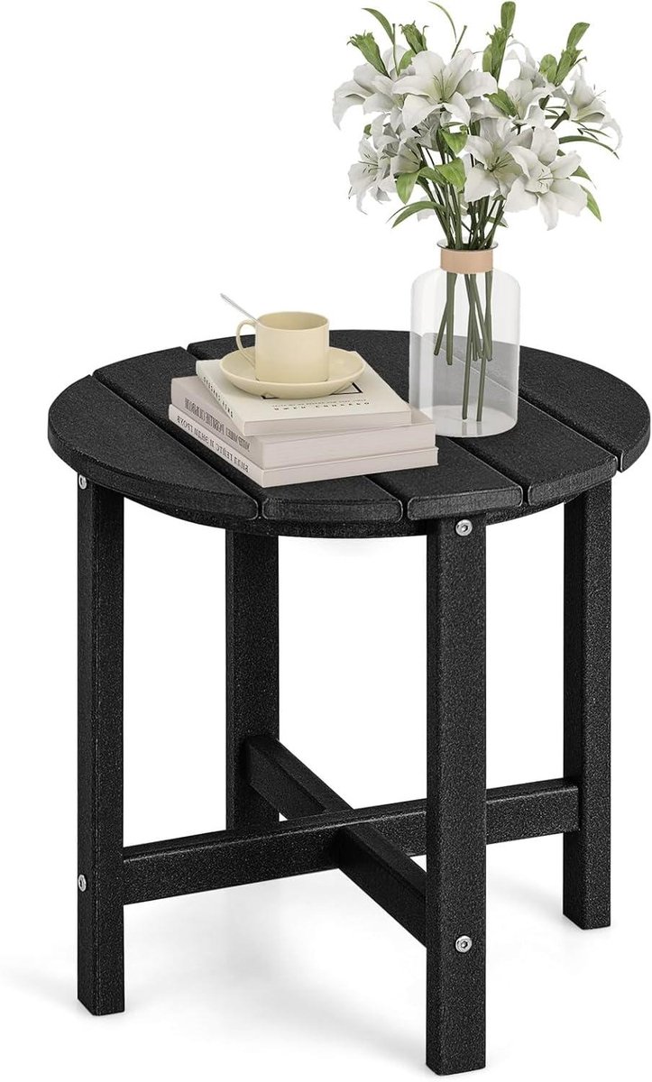 Ronde bijzettafel - Tuintafel - Buiten Zitten - HDPE Materiaal - 46 cm Diameter - Zwart