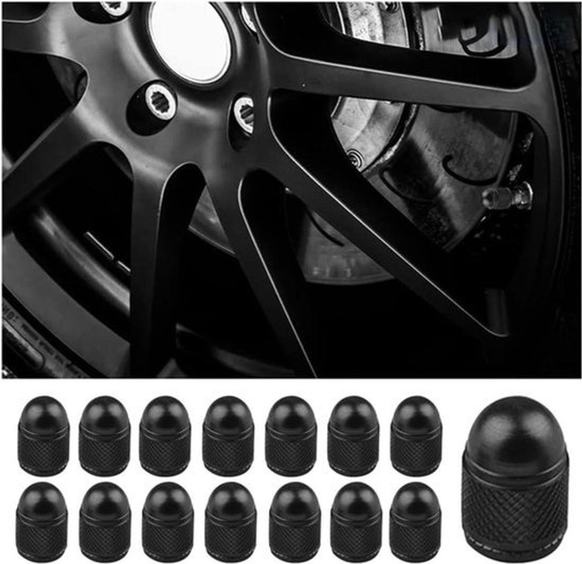 15 Pack Aluminium Ventieldoppen - Stofdichte Accessoires voor Auto's, Fietsen, Vrachtwagens, Motorfietsen (Zwart)