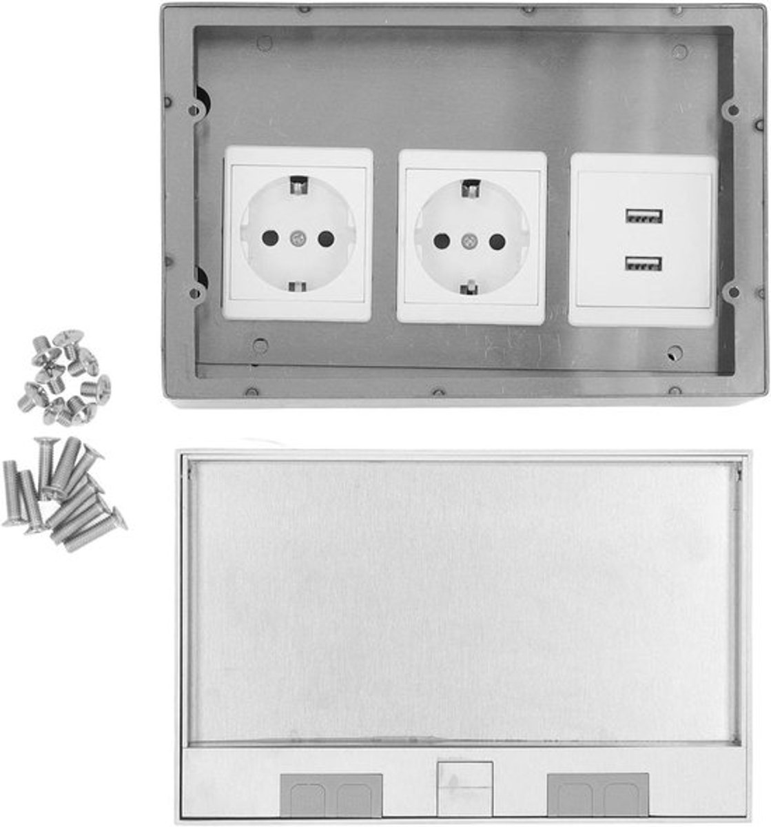 vloeruitlaatdoos - platte dopsleutelset - roestvrij staal - 4 kW - standaard kammen - harsaansluiting - afbeeldingen - geschikt voor installatie - zilverkleurig model