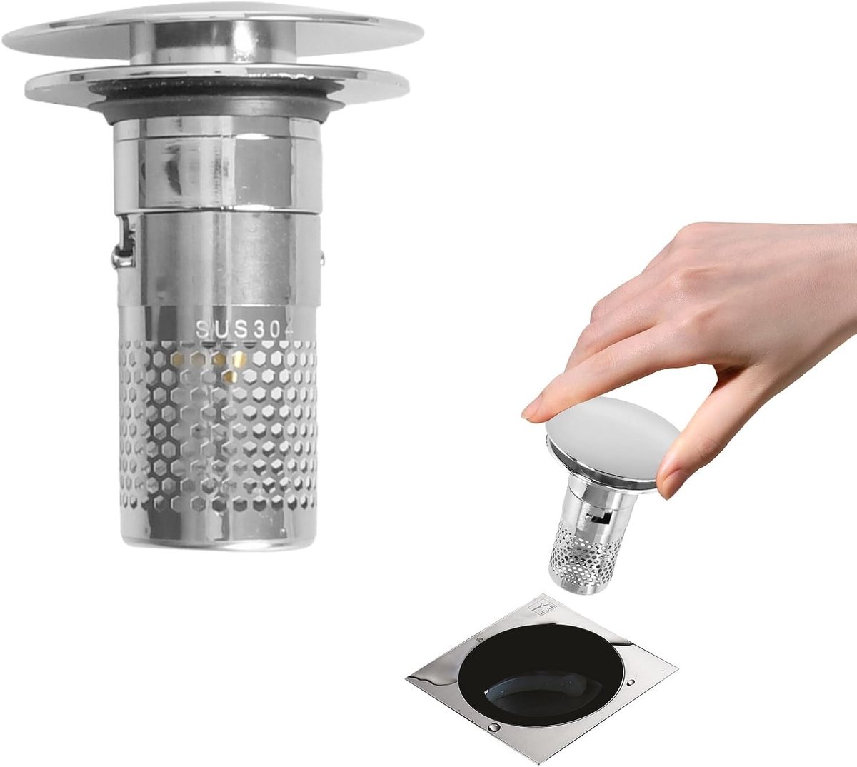 Universele Afvoerplug van RVS, Dubbele Filtratie voor Keuken en Badkamer, Geschikt voor Afvoeren van 32-40mm