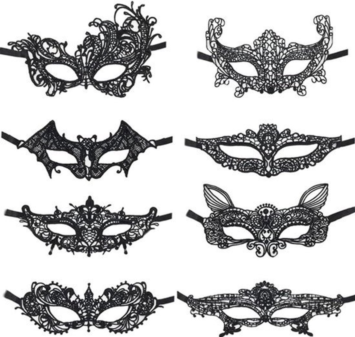 8 stuks zwart kanten maskerade-masker half gezicht Venetiaans kant feestmasker