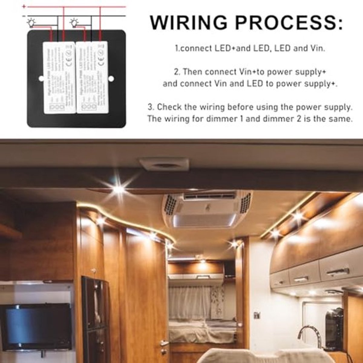 DC12V-24V LED-dimmer: dubbele RV-dimmer 120W 5A PWM 2-weg draaischakelaar voor camper/camper/boot/vrachtwagen LED-strips caravan