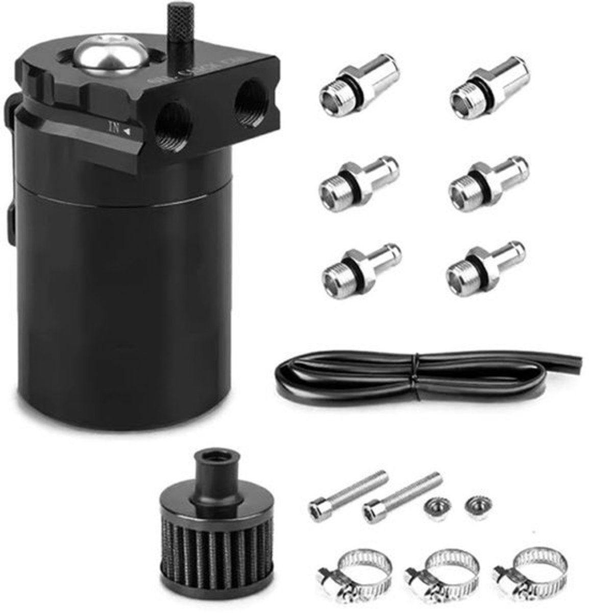 Universele 300ml Aluminium Olievangbak - Zwart met Luchtfilter en Slang