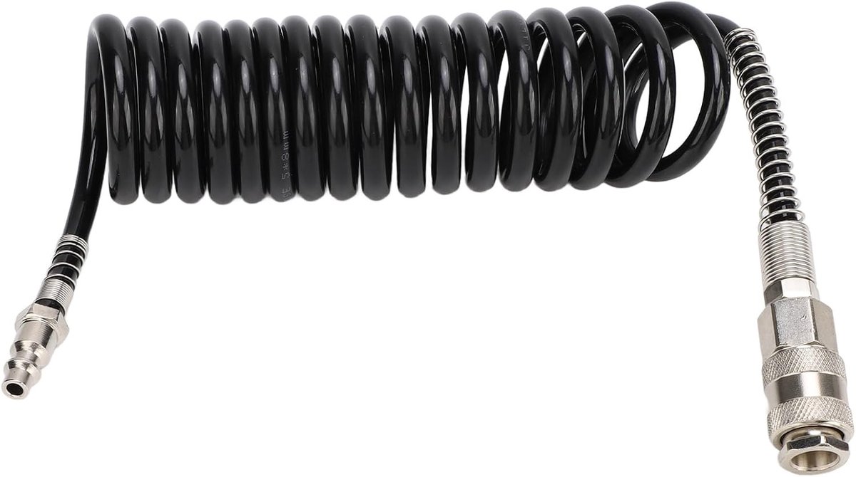 Spiraalslang 1/4x10FT Polyurethaan met Buigingsbeperking en Snelle Koppeling, 2-pack, Geschikt voor Luchtblazers en Stofblazers, Duurzaam en Flexibel