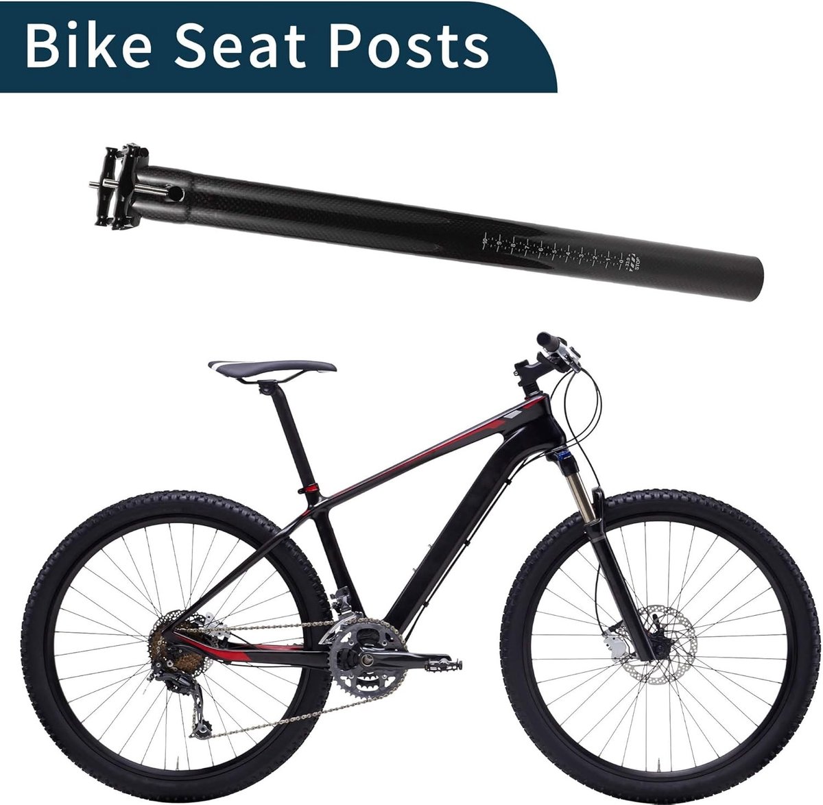 Schokdemper Fietszadelbuis van Carbon, Zwart, Glanzend, 33,9 x 400 mm, Lichtgewicht en Duurzaam Fietsonderdeel