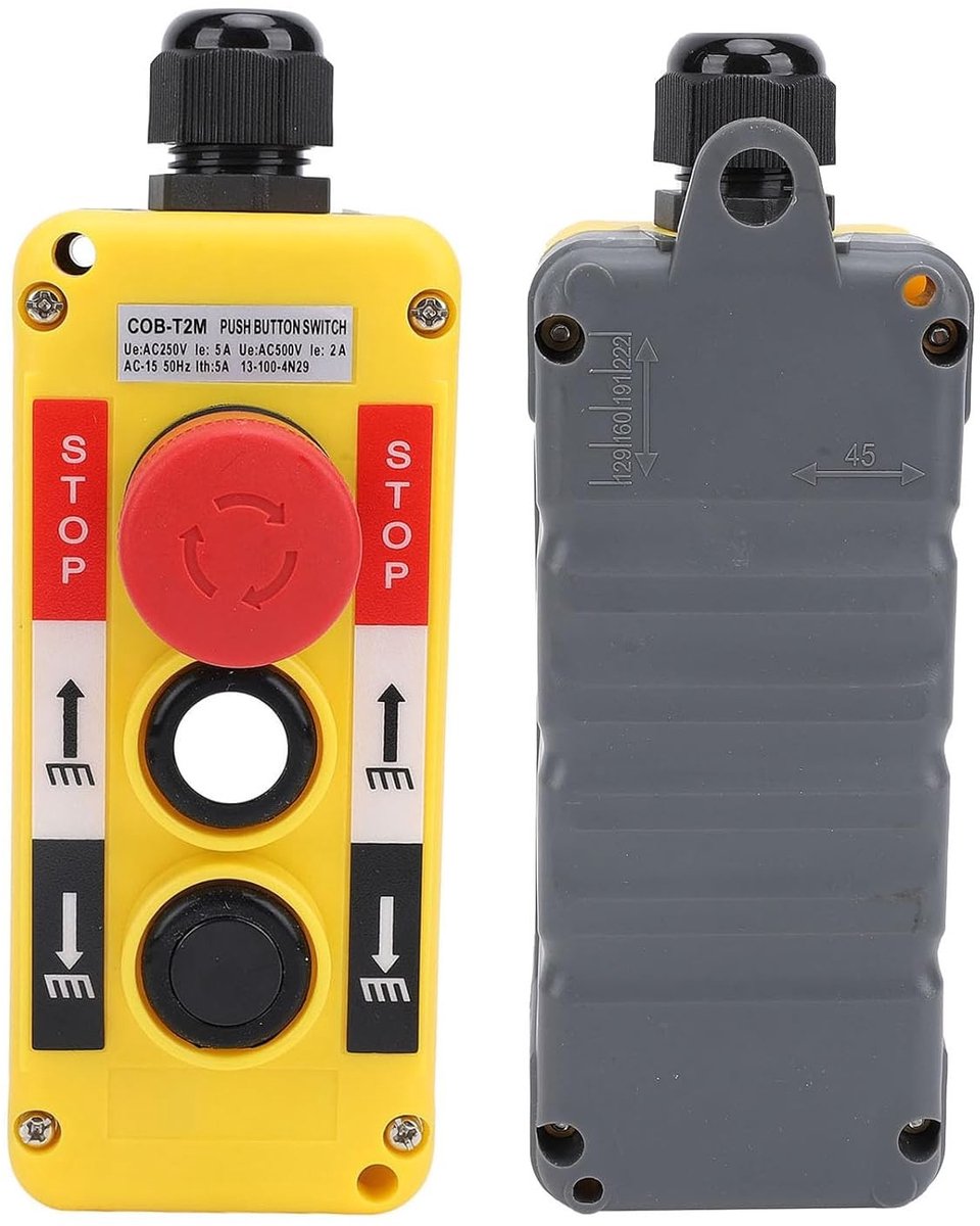 Ergonomische drukknopbediening voor kraantakel, IP68 waterdicht, industriële afstandsbediening met noodstop en gebruiksvriendelijke functies.
