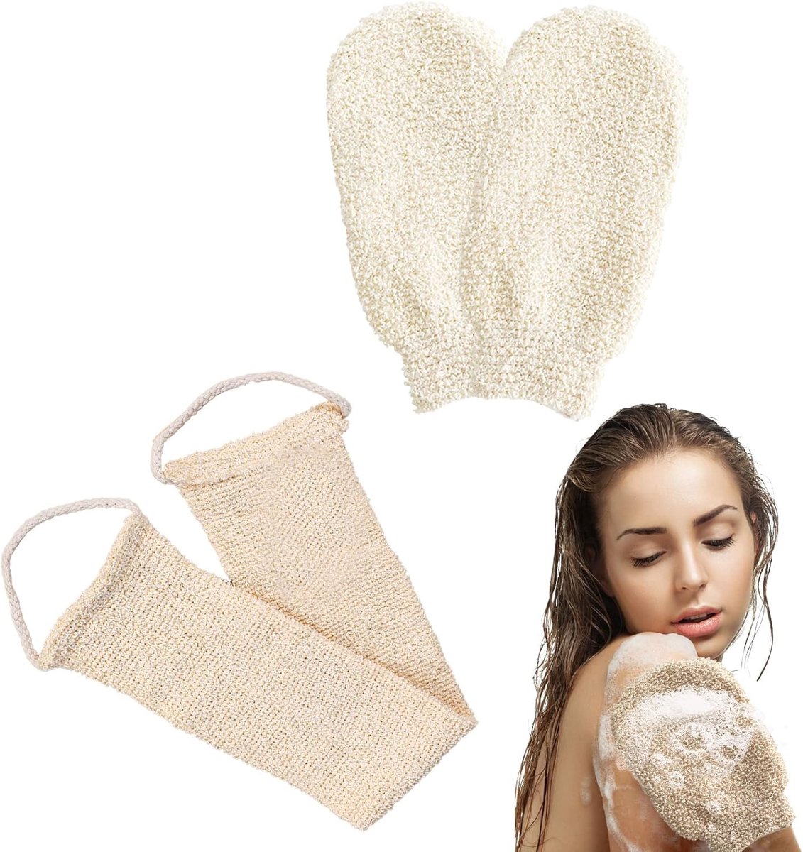 Peelinghandschoenen voor het verwijderen van dode huidcellen, exfoliatie en lichaamsverzorging, geschikt voor lichaam en gezicht, 2 stuks