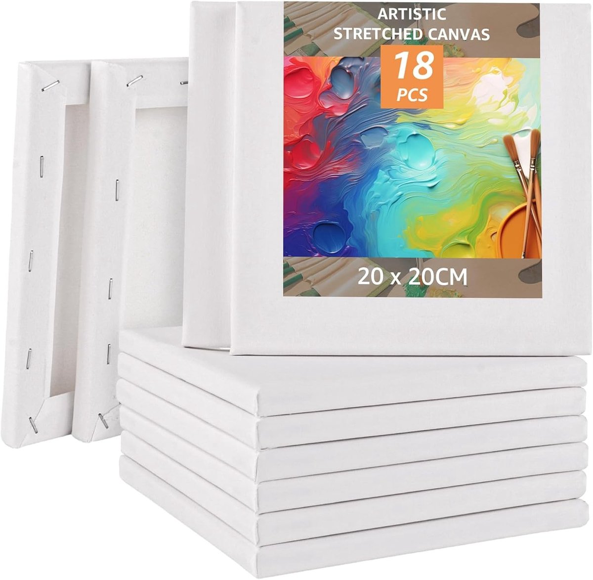 Set van 18 Schilderdoeken van 20 x 20 cm met Stretcher Frame van Katoen, Ideaal voor Kunstenaars en Creatieve Projecten, Zuurvrij en Geschikt voor Verf en Acryl