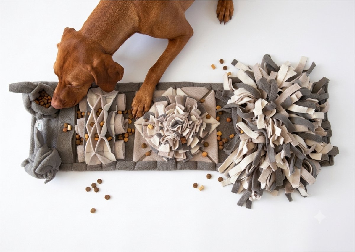 Bol.com Snuffelmat voor honden en katten. Snuffelmat in de kleuren olijfgroen, creme en beige. Hersenwerk voor huisdieren. Snuff... aanbieding