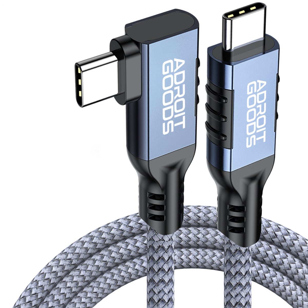 AdroitGoods USB-C naar USB-C kabel 20Gbps 240W power delivery haakse connector snellader data kabel high speed USB 3.2 8K video duurzaam gevlochten premium 0,5 m