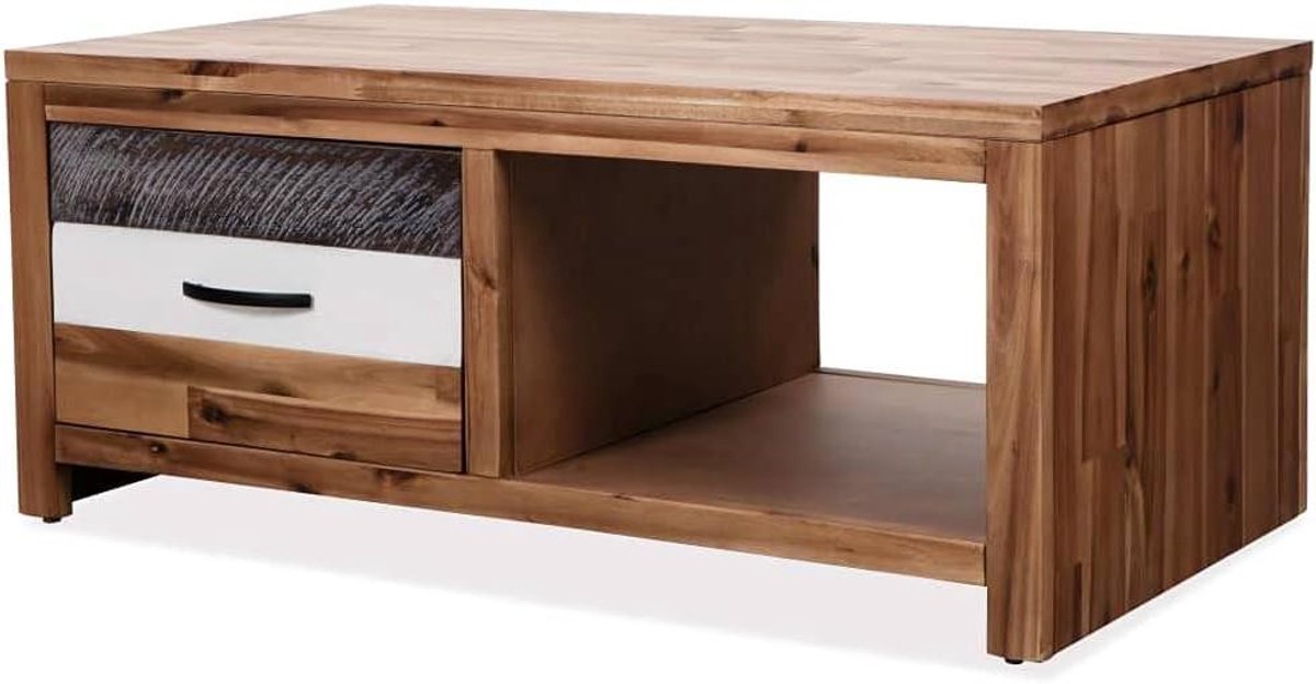 Salontafel Acaciahout - Houten Tafelblad - Woonkamer Decoratie - Uniek Nerfpatroon - 90 x 50 x 37.5 cm