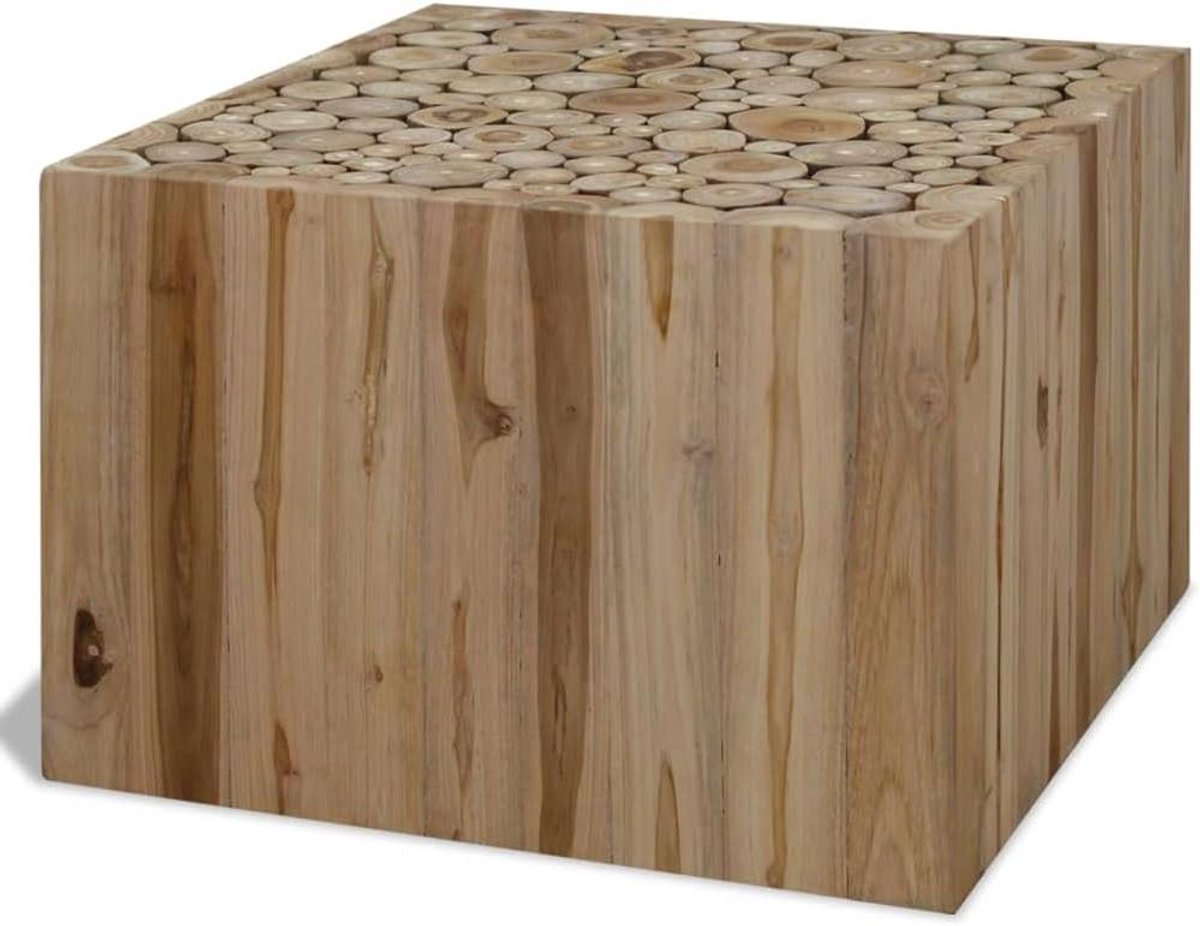 Salontafel Teakhout - Bijzettafel Hout - Woonkamer Decoratie - Geen Montage Nodig - 50x50x35 cm - Bruin