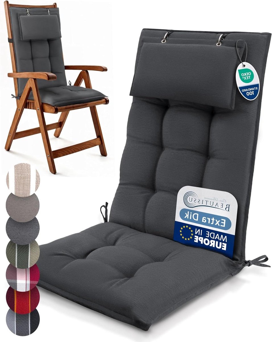 Tuinstoelkussens Hoge Rugleuning - Loungekussens Balkonkussens - Buiten Ontspannen - 8cm Dikke Vulling - 120x50 cm - Antraciet