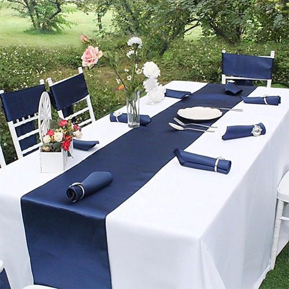 Tafellopers Satijn - Lopers Tafel - Feestelijke Decoratie - Gladde Stof - 30 x 274 cm - Marineblauw