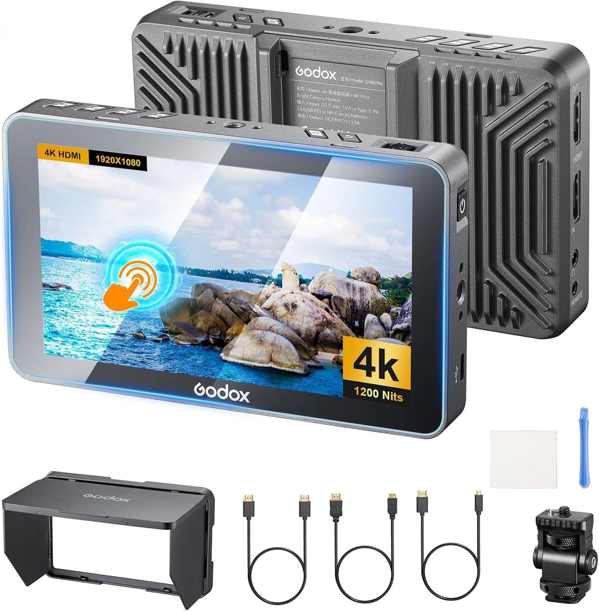 Professionele 5.5 inch Monitor met 2000 Nits, Tiltable en Afstandsbediening voor DSLR en 4K Camera's, Ideaal voor Videoproductie en Fotografie met Anti-reflectieve Rubber Cover
