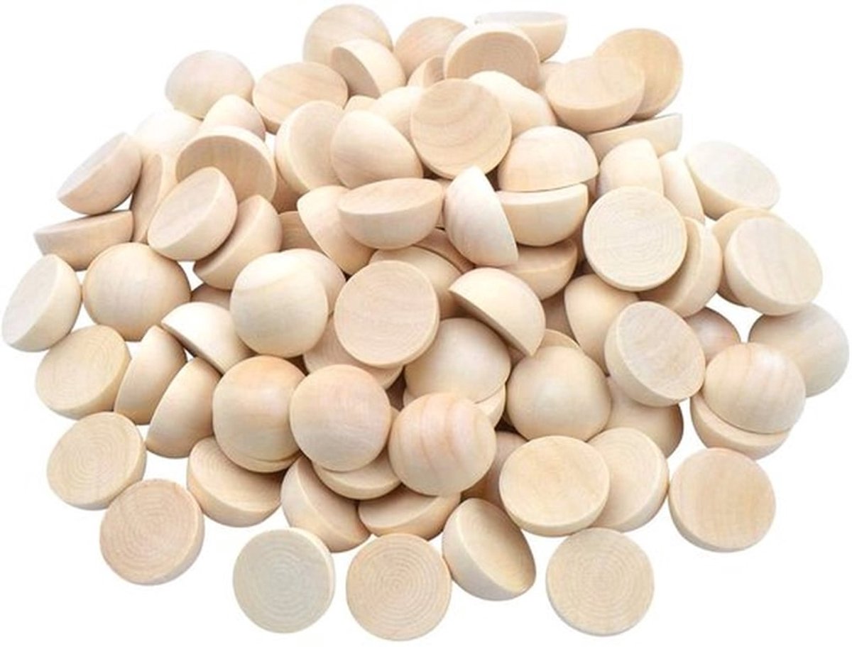 100 Stuks Houten Halve Ballen - 20mm Onafgewerkt voor DIY Projecten en Knutselen