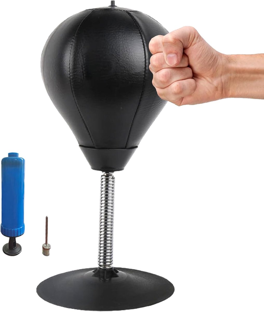 Bureau boksbal - Stressbal - Desktop Bokszak - Stressvrij Werken - Sterke Zuignap - Zwart Tafel Bokshouder - Speedball - Stressbal Volwassenen - Kantoor Gadget - Bokstrainer