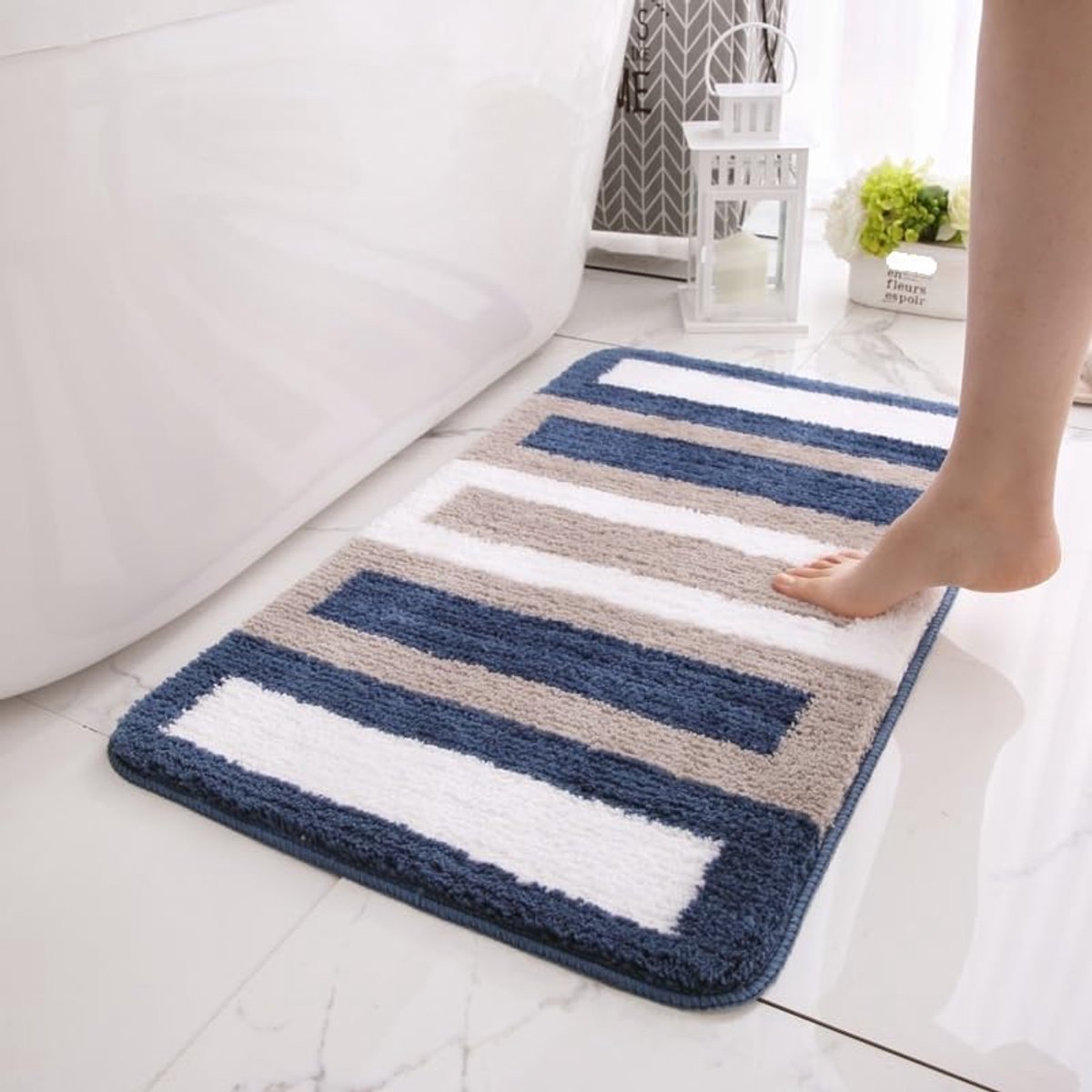 Antislip badkamermat, zachte en onregelmatig gevormde antislip badmat, machinewasbare microvezelmat, wastafelmat, douchemat en slaapkamermat (blauw, 40x60 cm)