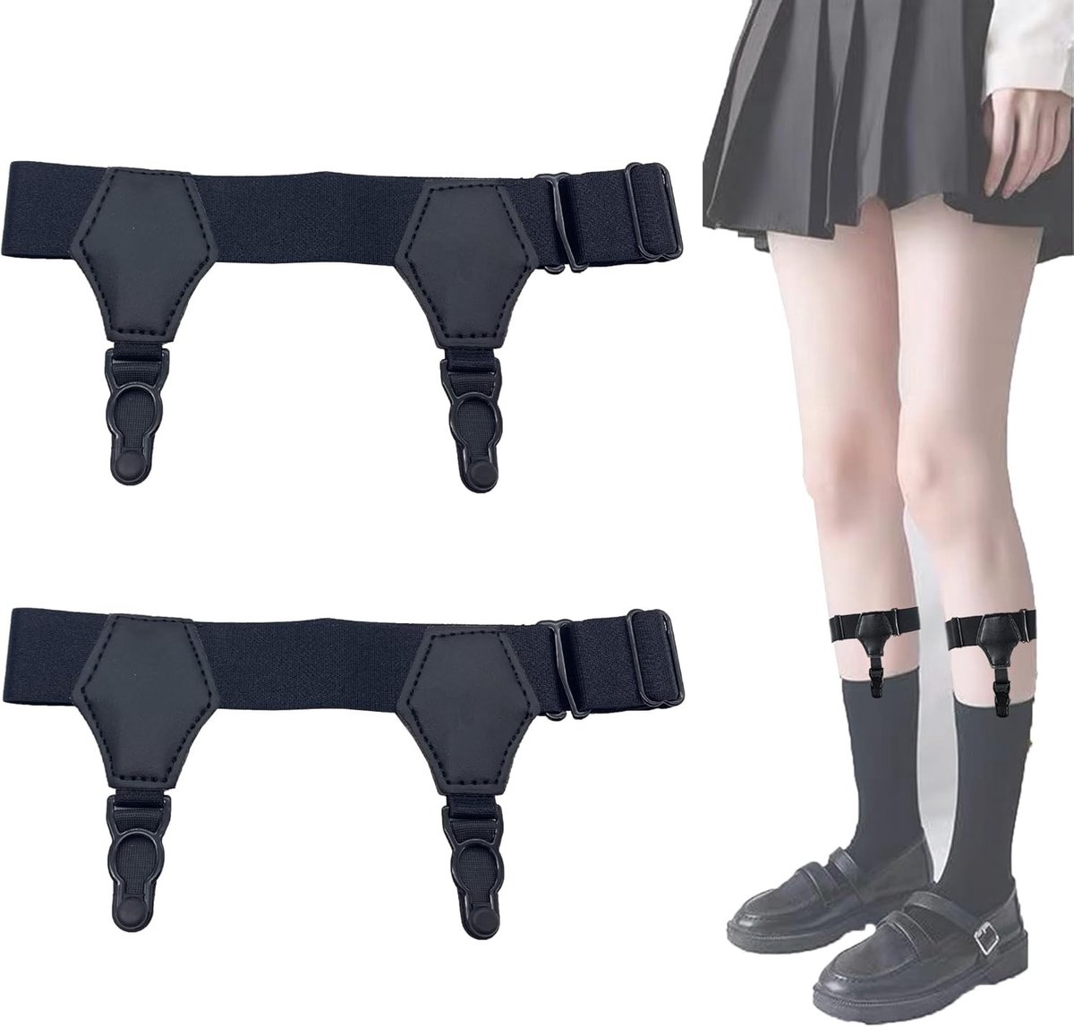 Elastische Kousen Garter, Verstelbaar van 26 tot 55 cm, Inclusief 2 Antislip Clips voor Kousen