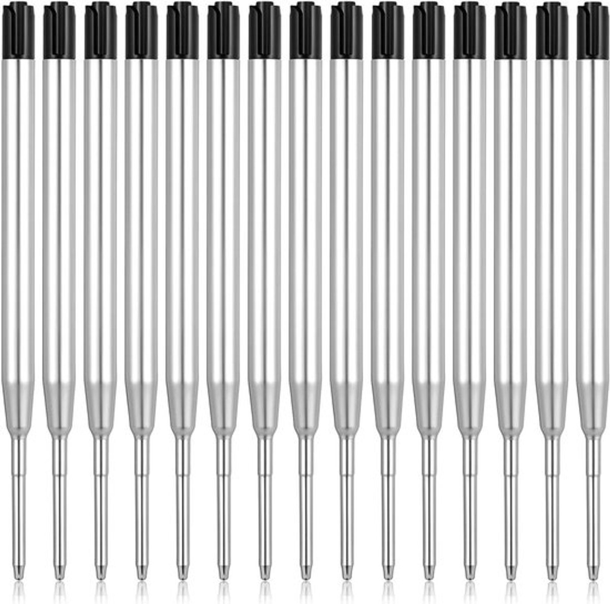 15 stuks zwarte balpenvullingen met grote roestvrijstalen reserveset - 10 mm lijndikte
