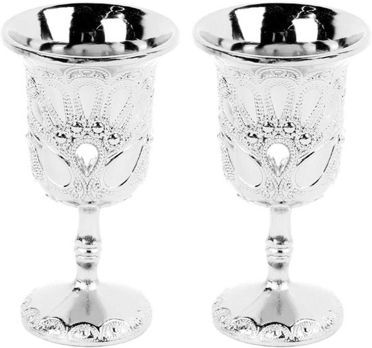 Vintage Beker Kelk - 2 Stuks Mini Metalen Wijnglas - Zilverkleurig Retro Design