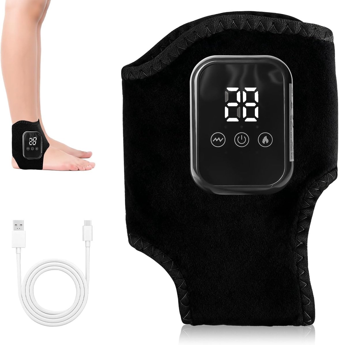 3-in-1 Voetmassageapparaat met 3 Intensiteitsniveaus en Slimme Temperatuurregeling, Draadloze Voetverwarmer voor Enkels, Hielen en Voetzolen
