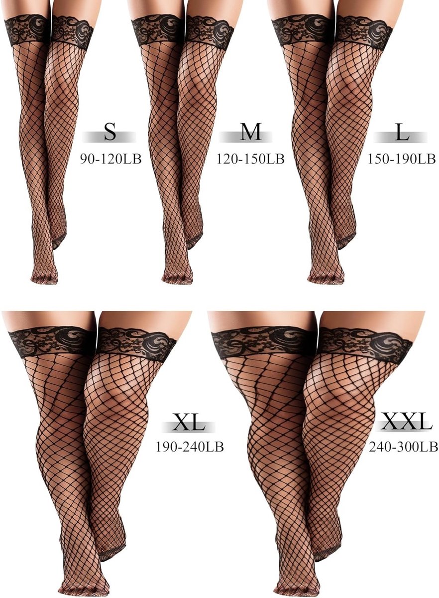 4 Paar Dames Halterloze Visnet Kousen, Kanten Kousen, Hoge Dameskousen voor Elegante Look