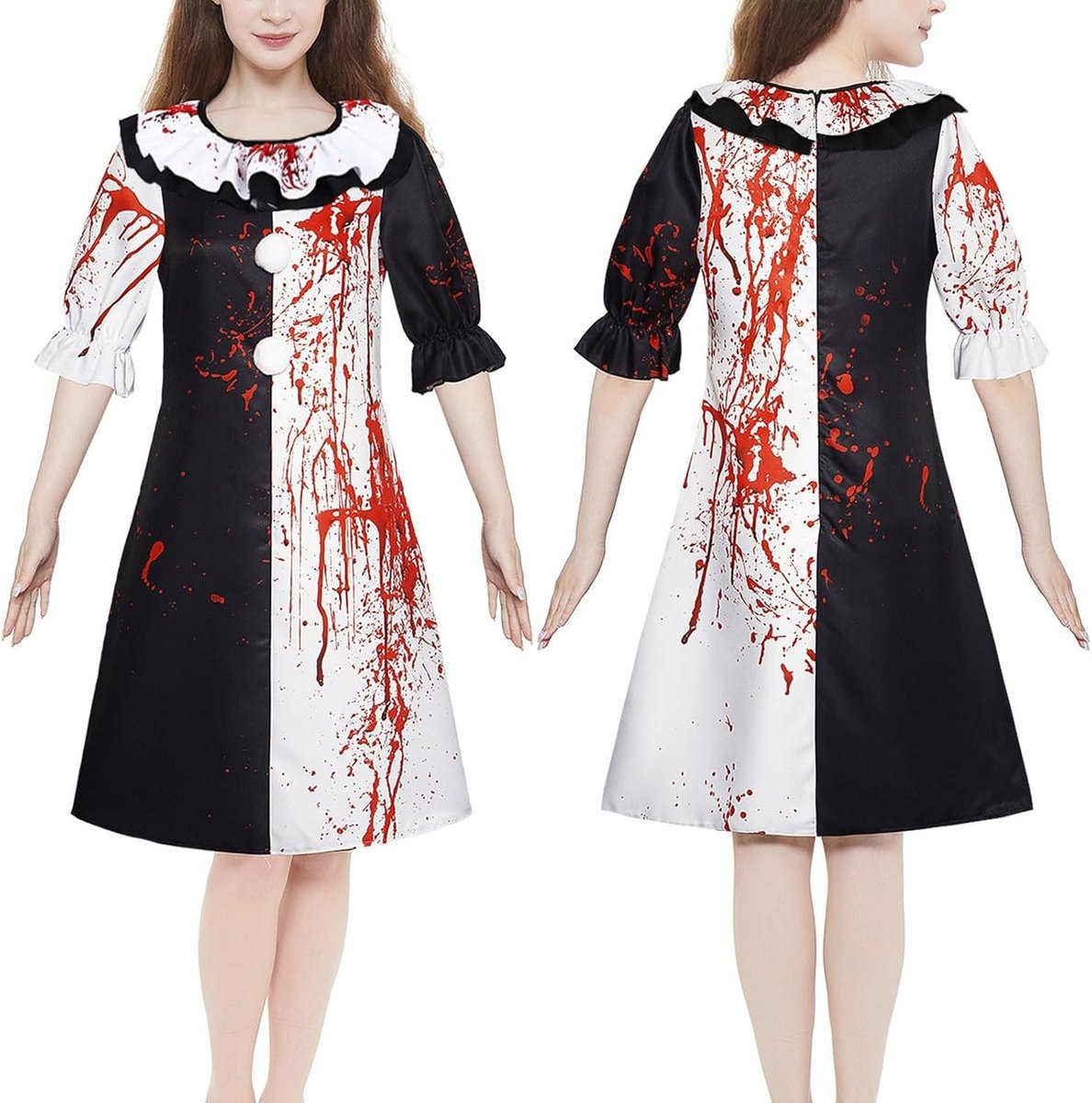 Vrouwelijk Halloween Kostuum met Bloedvlekken voor Clown Cosplay, Art the Clown Outfit voor Carnavals en Spookhuizen, Perfect voor Feestjes en Themapartijen
