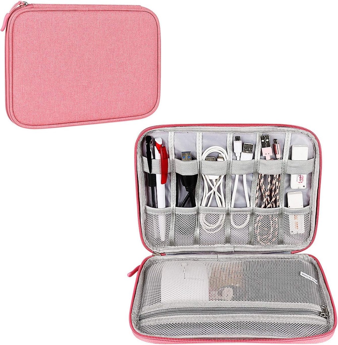 Reisorganizer voor Elektronische Accessoires - Kabel Organizer, USB Stick Tas, Tablet Etui voor iPad en Telefoon (Roze)