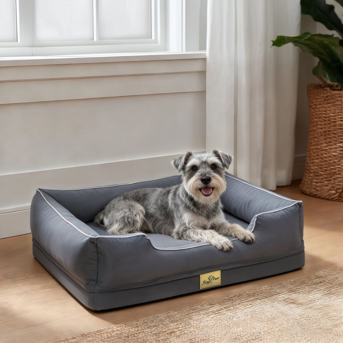 BingoPaw Orthopedisch Hondenkussen - M (77x63x18 cm) - Hondenmand voor Kleine Honden & Katten - Wasbaar & Waterafstotend - Grijs