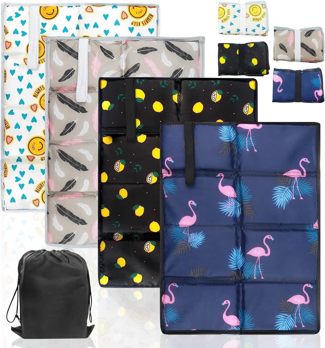 Set van 4 Vouwbare Tuin Kussens voor Buiten, Perfect voor Picknicks, Camping en Speeltuinen met Opbergtas