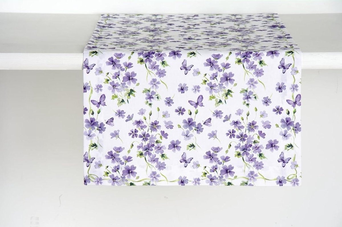 Tafelkleed - Tafeldecoratie Loper - Dineren Aankleden - Bloemenprint - 150 x 45 cm - Paars