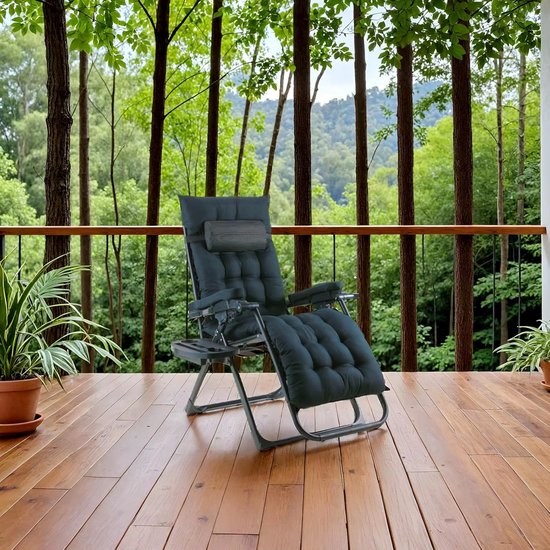 Opvouwbare Ligstoel met Hoofdsteun en Bekerhouder - 2 stuks - 5 Verstelbare Standen - Inclusief Comfortabel Kussen - Ideaal voor Camping, Tuin, Terras & Strand - Zwart — afbeelding 5