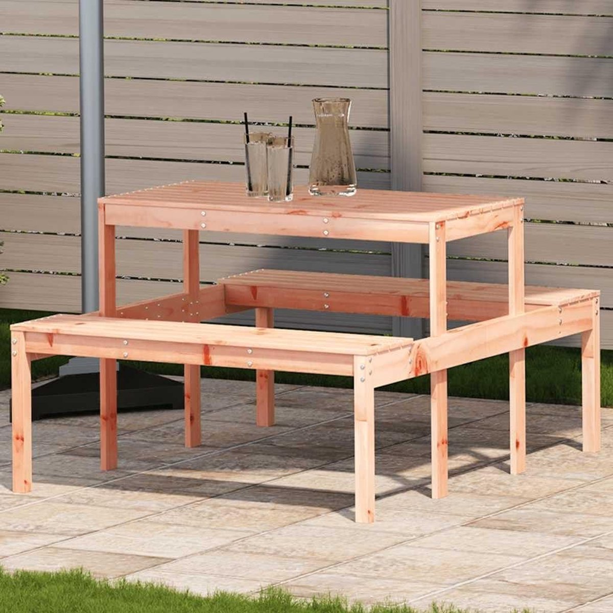Picknicktafel Hout - Buiten Tafel Tuin - Gezellig Buiten Zitten - Robuuste Lattenconstructie - 110x134x75cm - Bruin