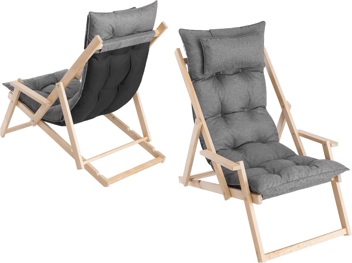 Ecologische ligstoel - Zonnebed Hout - Ontspannen in de tuin - Verstelbare rugleuning - 53 x 101 x 94 cm