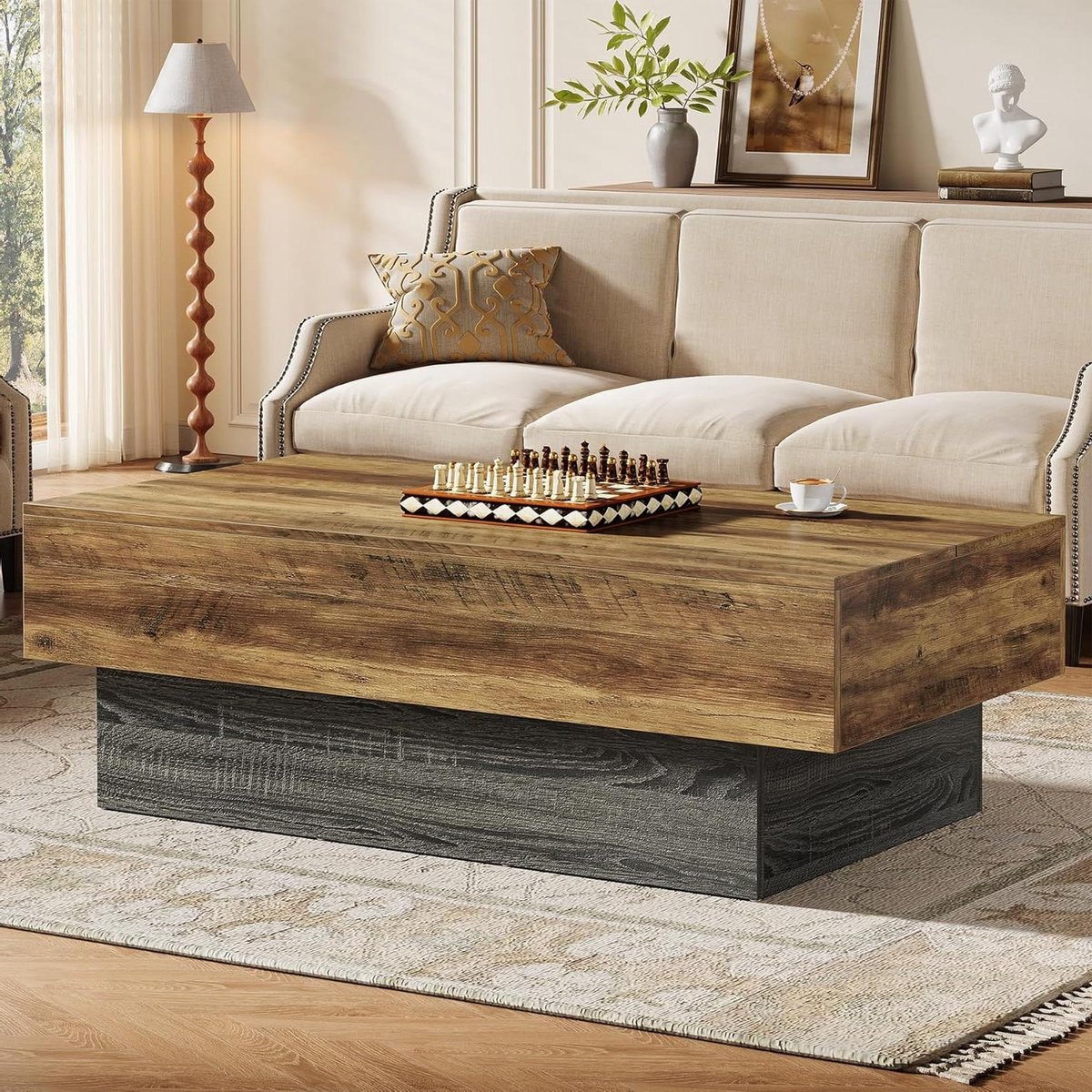 Salontafel Hout - Eettafel Rechthoekig - Woonkamer Decoratie - Rustieke Esthetiek - 140 cm - Bruin Grijs