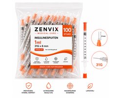 Top 10 beste doseerspuiten en insulinespuiten 2026: Zenvix insulinespuiten 1 ml, 31G x 8 mm, 100 stuks