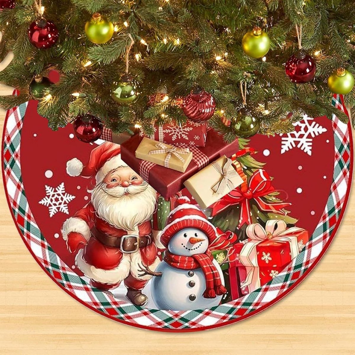 Kerstboomrok in Multicolor, 90 cm Groot, Decoratieve Xmas Boom Mat, Sneeuwman Ondergrond voor Feestdagen en Kerstdecoratie