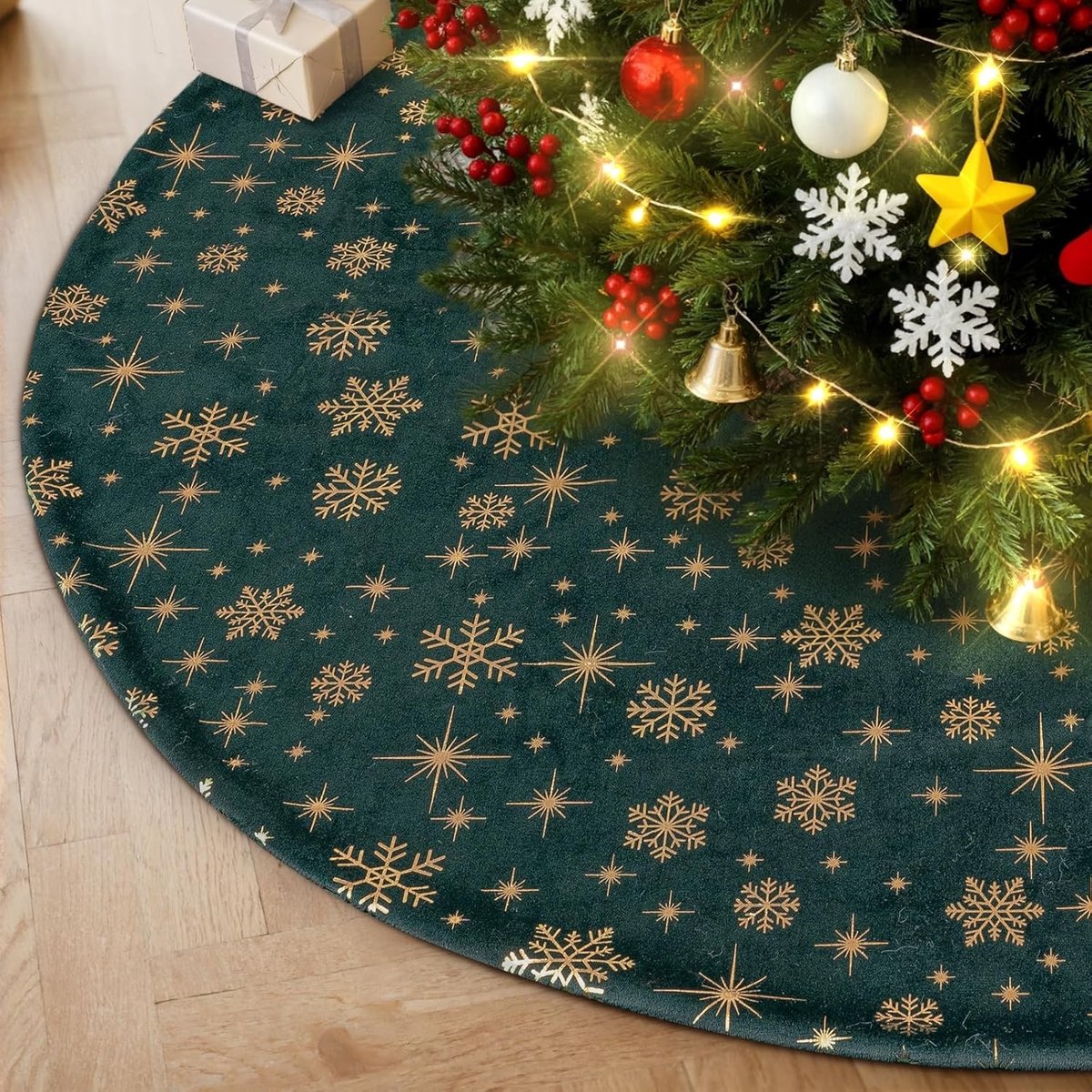 Kerstboomrok van 40 cm van fluweel, ronde kerstboomdeken voor winterse decoratie, groen tapijt voor binnengebruik tijdens de feestdagen