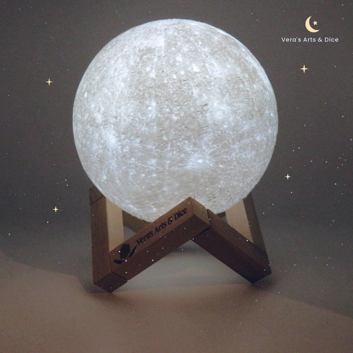 Mercurius Lamp - Vera's Arts & Dice - 16 Verschillende Kleuren - Planeet Lampen - Mercury Lamp - LED Lamp - Oplaadbaar Dimbaar Stroboscoop Afstandsbediening - 3D Print Handmade - Lampen Sfeerverlichting - Slaapkamer Woonkamer Kinderkamer