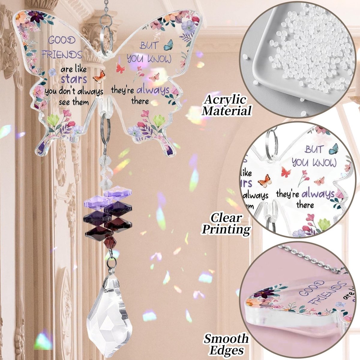 Butterfly Crystal Sun Catcher - Uniek Cadeau voor Vriendin, Vriendschapscadeau en Verjaardagscadeau voor Vrouwen - Perfect voor Kerst en Afstuderen