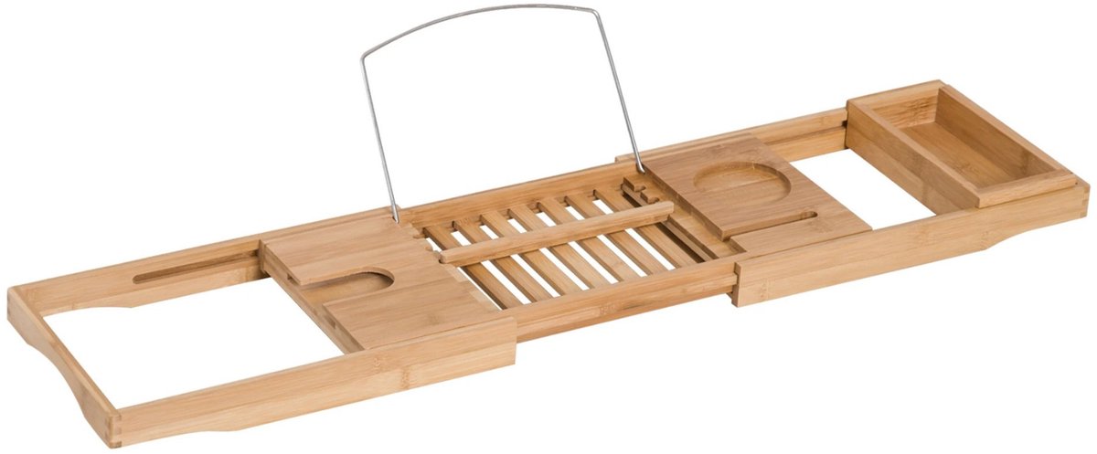 Noventra - Badplank - Verstelbaar Bamboe Badrek - Luxe Bad Caddy - Badbrug met Tablet- en Boekhouder - Wijnglashouder - Geschikt voor Badkuipen van 70-105 cm