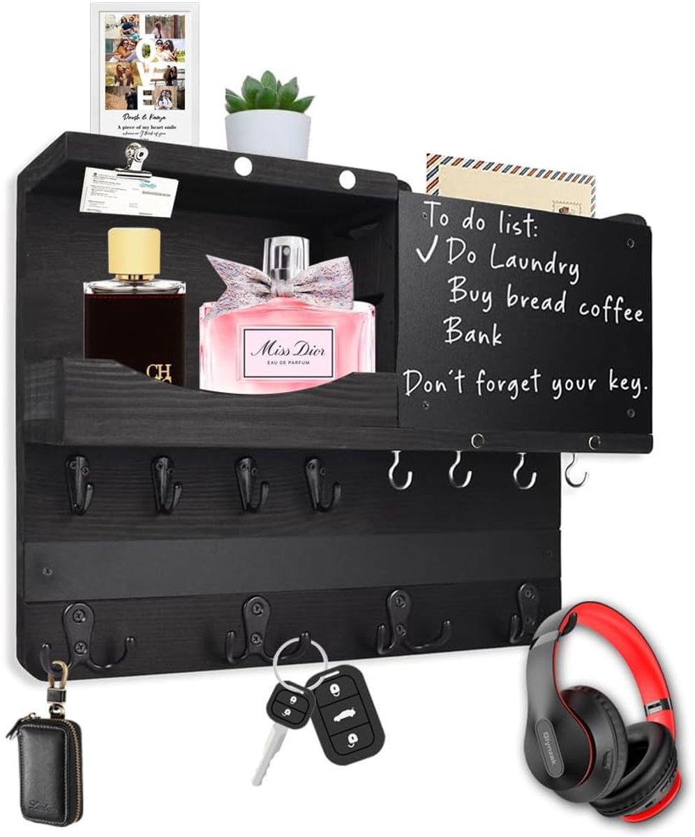 Key and Letter Holder for Wall, Farm, Mail and Key Organizer with Shelf, Key Rack Mail Sorter with 12 Key Hooks for - ShopVlot